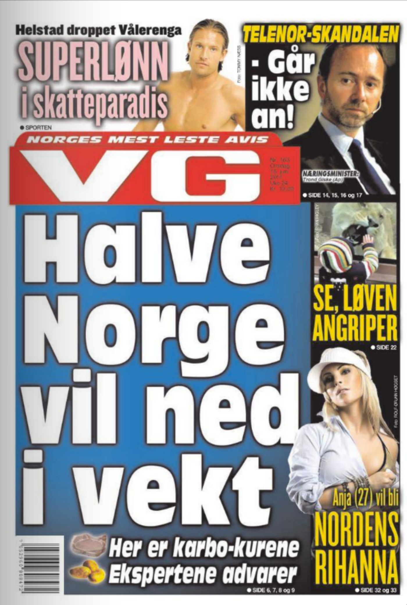 VG-forside om nordmenns ønske om vektnedgang