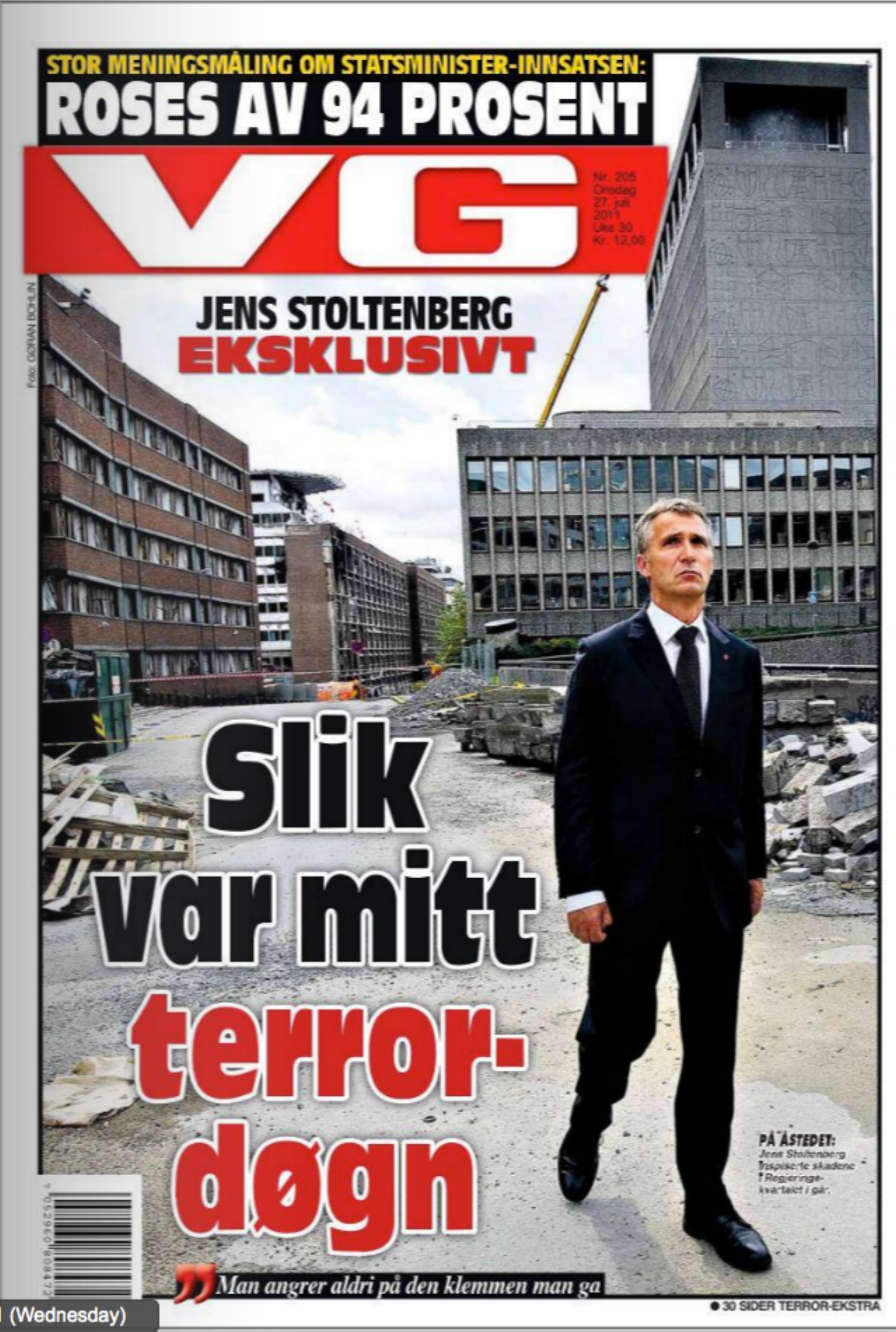 VG-forside om meningsmåling av håndteringen etter terrorangrepet